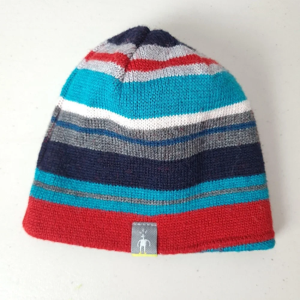 Smartwool Hat Beanie Baby Infant One Size Blue Red Striped Reversible Wool Knit